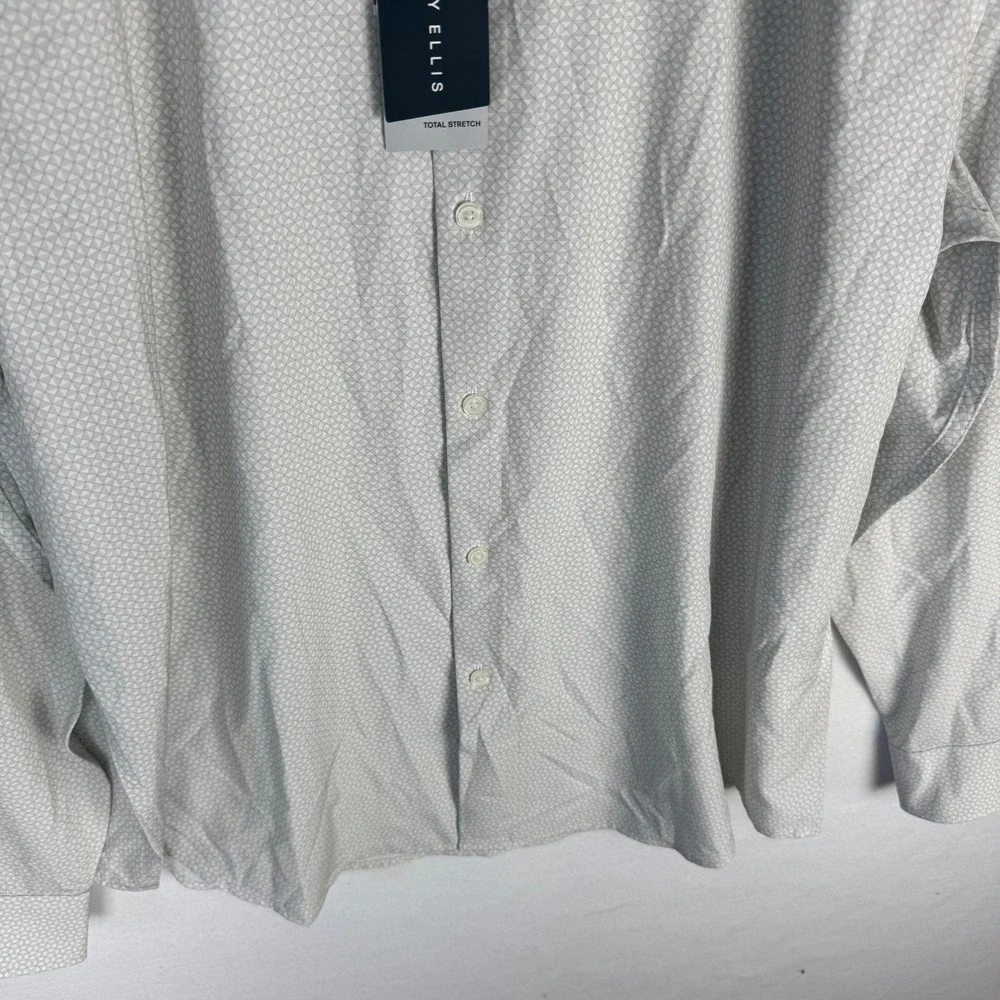 Perry Ellis Mens XXL Slim Fit Total Stretch Shirt Egret Geometric 4JFW7020PS NWT